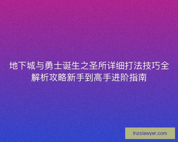 地下城与勇士诞生之圣所详细打法技巧全解析攻略新手到高手进阶指南